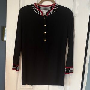Misook Black Top with Red and White Stripes NWOT